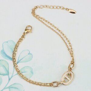 "Sparkling Oval Charm Rose Gold Bracelet with Adjustable Chain, XPBL0829